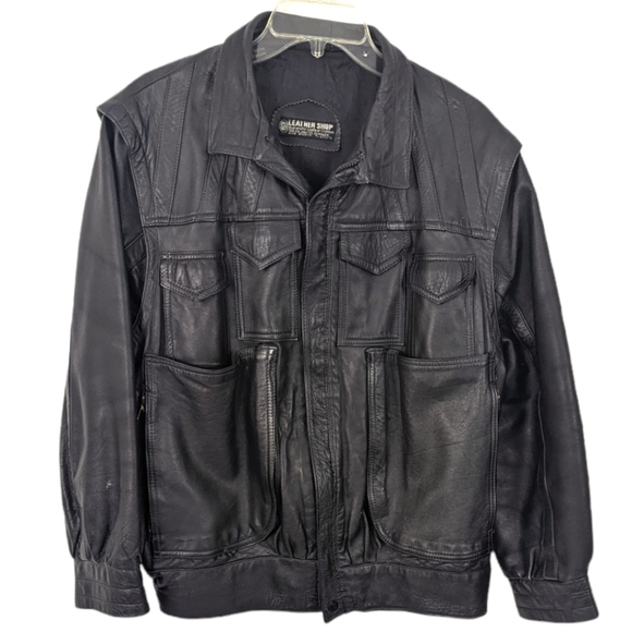 Vintage Other - Vintage Leather Bomber Jacket Mens Sz M Aviator Flight Jacket 80s 90s Black